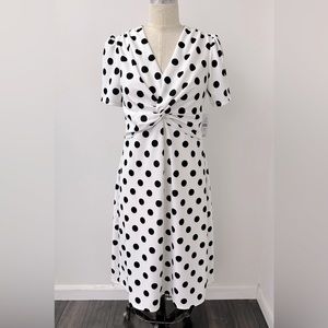 NWT Glamour Wht/Blk Polka Dot Midi Dress size 8